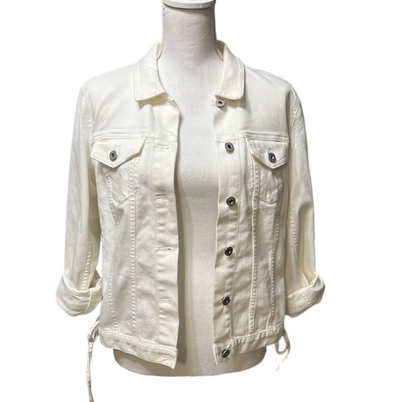 Vince Camuto White Jean Jacket side Lace up Button Front Denim Jacket Small nwt - Picture 4 of 14
